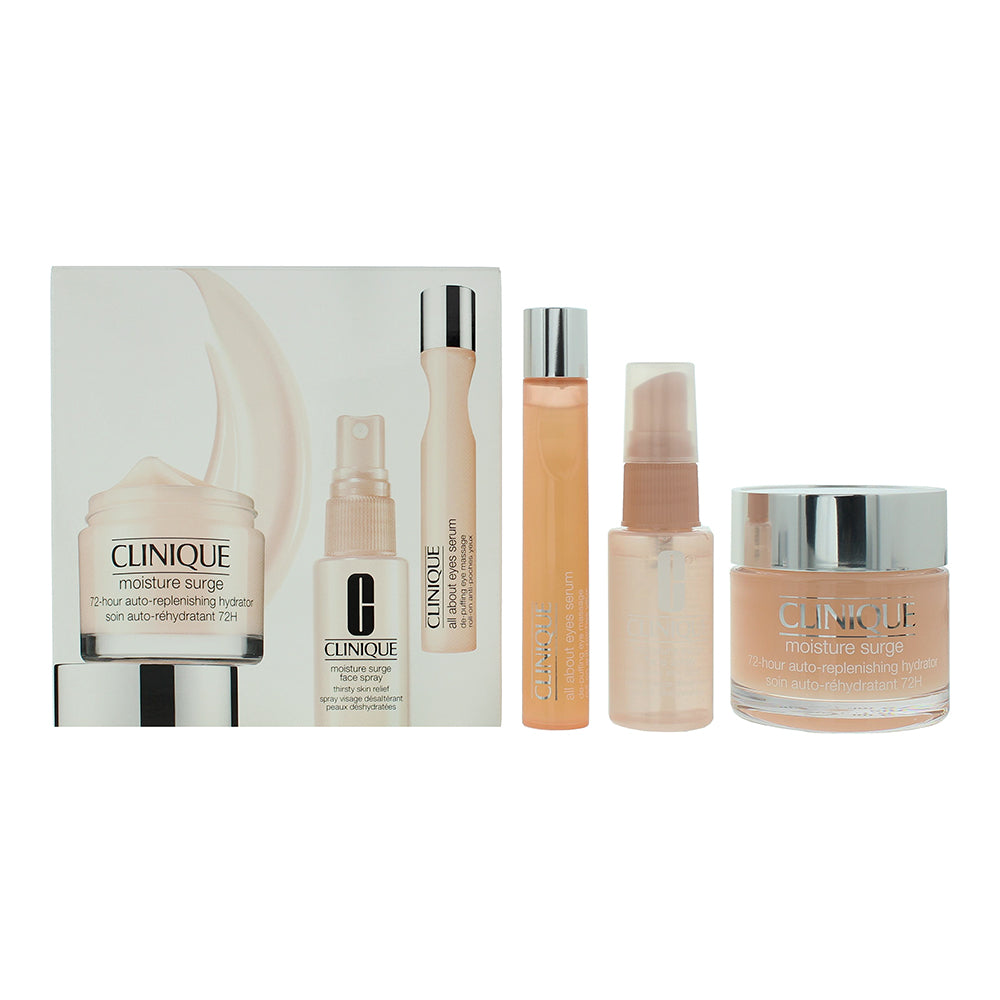 Clinique 3 Piece Gift Set:  Moisture Surge Hydrater 75ml -  Skin Relief 30ml - All About Eyes 15ml