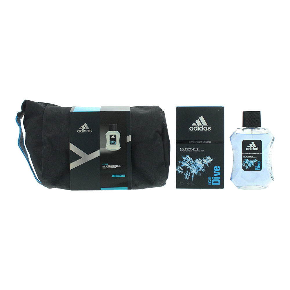 Adidas Ice Dive 2 Piece Gift Set Eau De Toilette 100ml Toiletry Bag