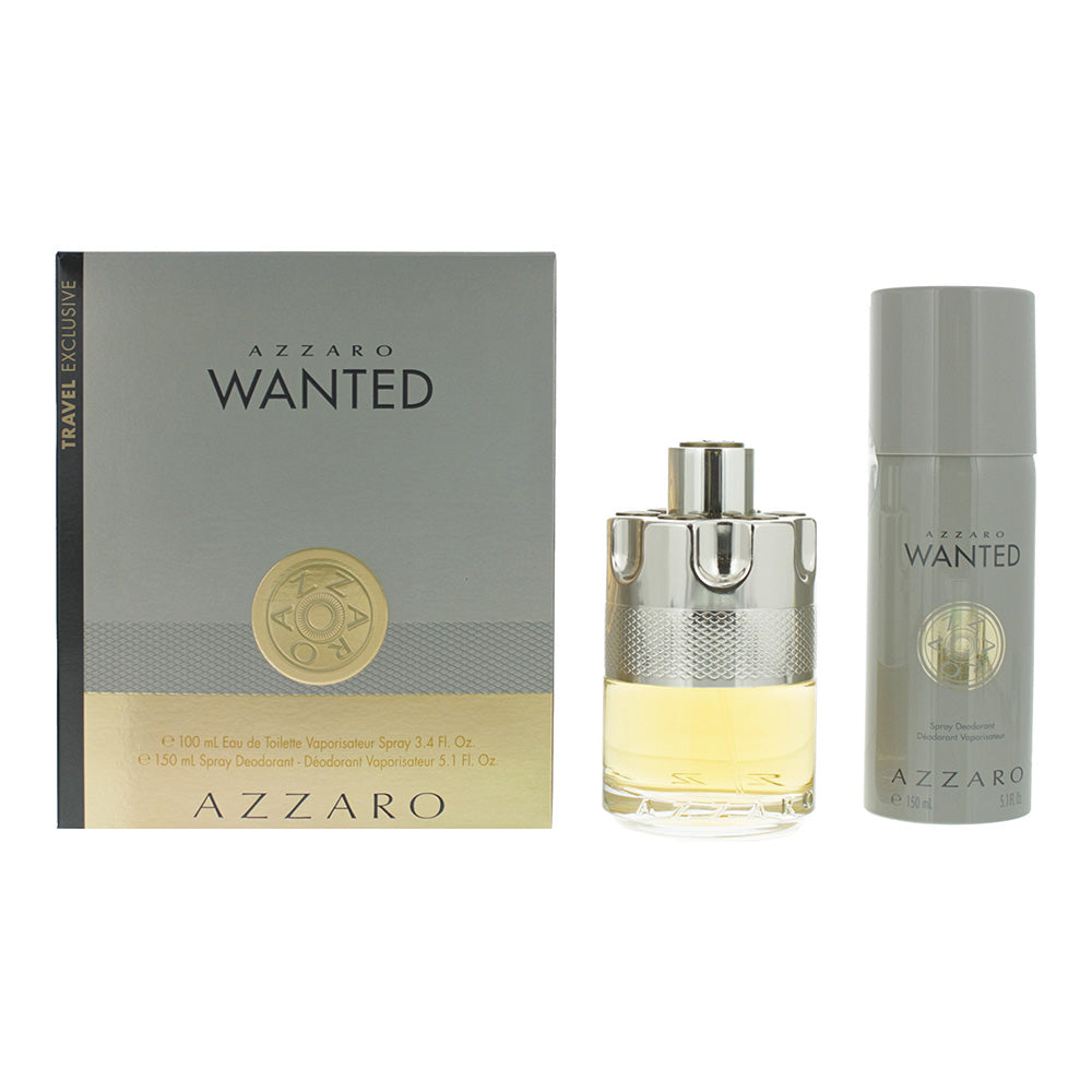 Azzaro Wanted 2 Piece Gift Set;  Eau De Toilette 100ml - Deodorant Spray 150ml