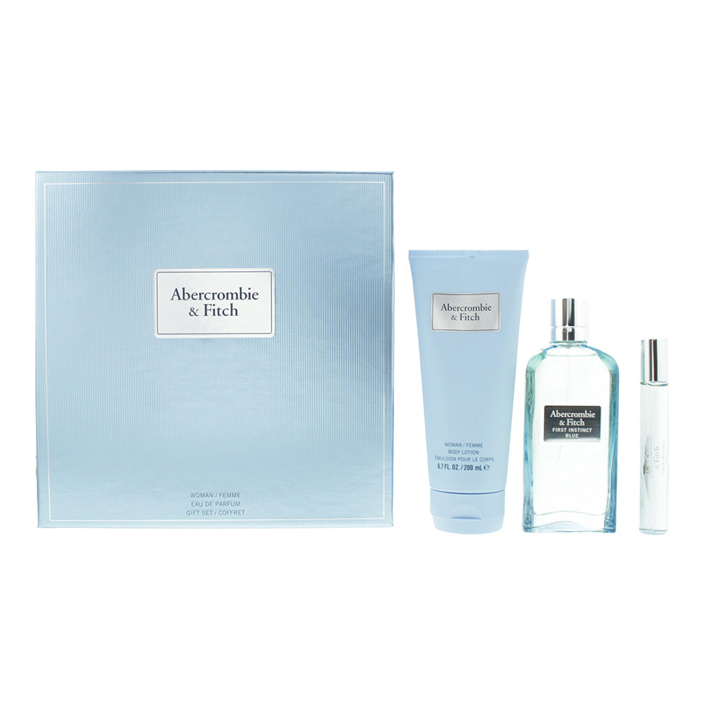 Abercrombie & Fitch First Instinct Blue 3 Piece Gift Set: Eau De Parfum 100ml - Eau De Parfum 15ml - Body Lotion 200ml