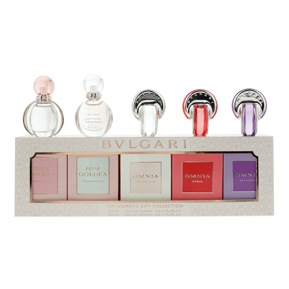 Bulgari 5 Piece Gift Set: Rose Goldea Eau De Parfum 5ml - Rose Goldea Blossom Delight Eau De Parfum 5ml - Omnia Crystalline Eau De Toilette 5ml - Omni