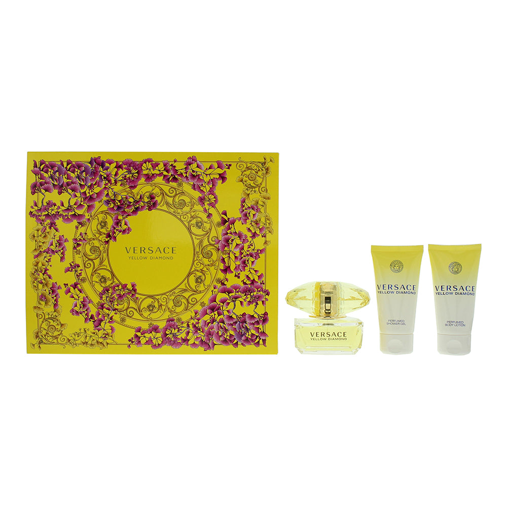 Versace Yellow Diamond 3 Piece Gift Set: Eau De Toilette 50ml - Bath & Shower Gel 50ml - Body Lotion 50ml