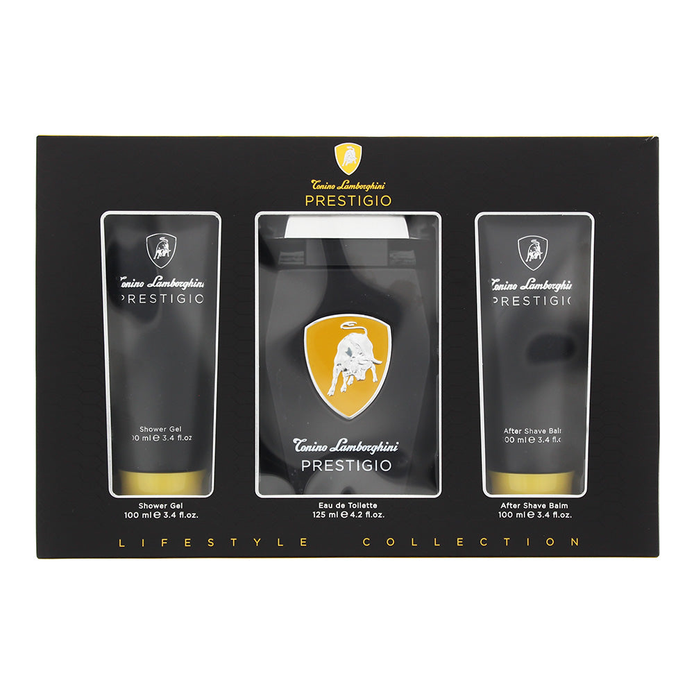 Lamborghini Prestigio 3 Piece Gift Set: Eau De Toilette 125ml - Shower Gel 100ml - Aftershave Balm 100ml