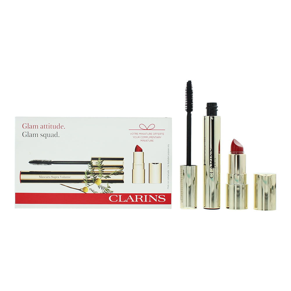 Clarins Glam Squad 2 Piece Gift Set: Supra Volume Mascara 8ml -  Mini Joli Rouge