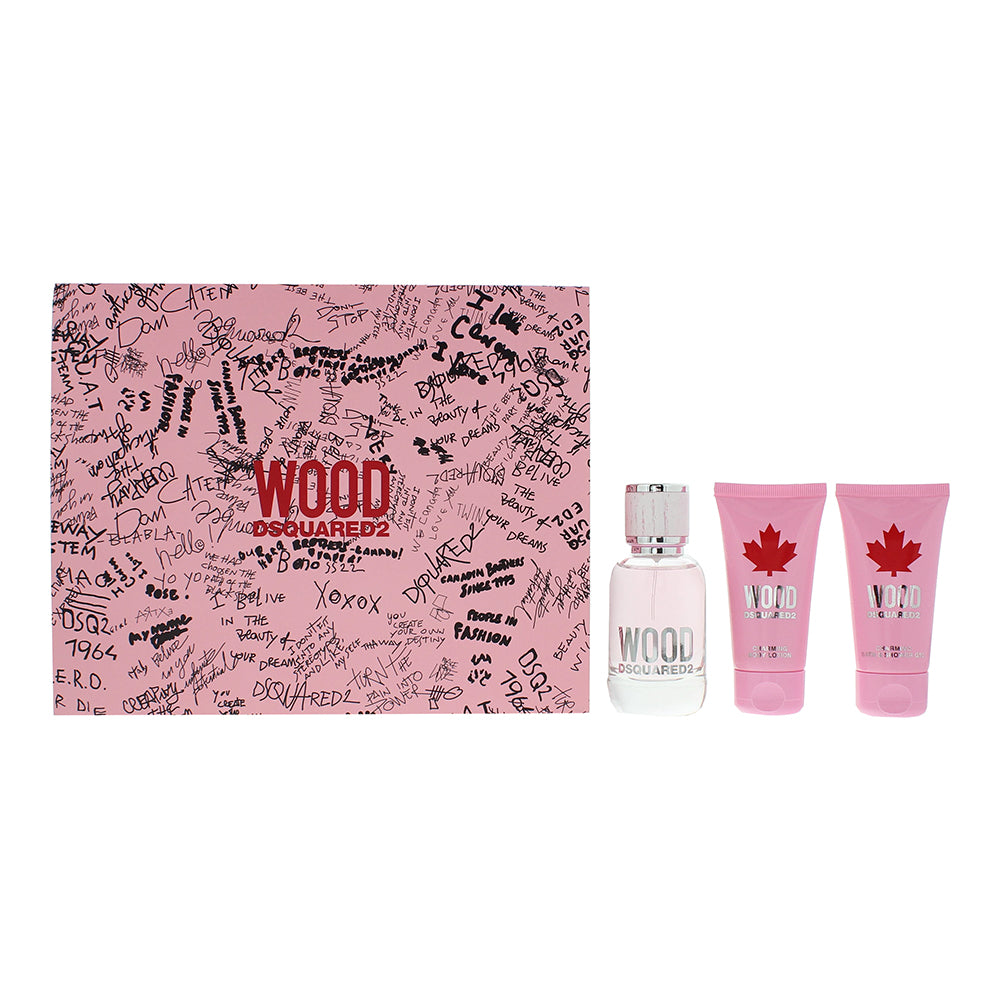 Dsquared2 Wood For Her 3 Piece Gift Set: Eau de Toilette 50ml - Shower Gel 50ml - Body L