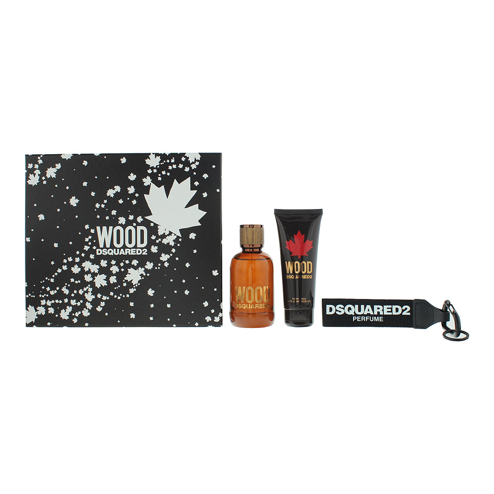 Dsquared2 Wood 3 Piece Gift Set: Eau de Toilette 100ml - Shower Gel 100ml - Key 