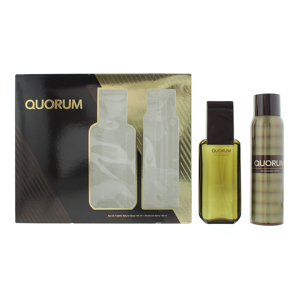 Puig Quorum 2 Piece Gift Set: Eau de Toilette 100ml - Deodorant Spray 150ml