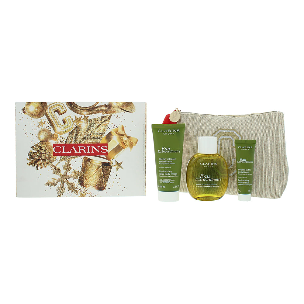 Clarins Eau Extraordinaire 4 Piece Gift Set: Eau De Soins 200ml - Body Cream 100