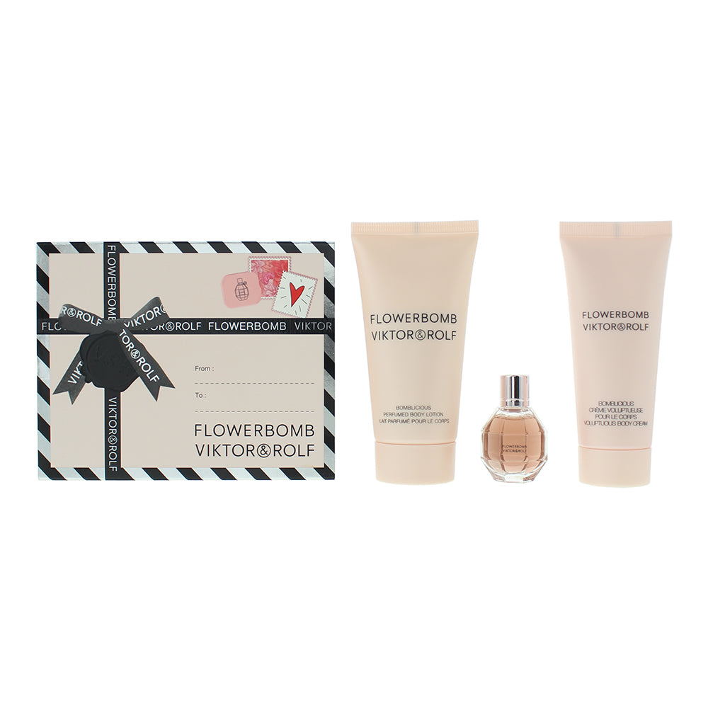 Viktor & Rolf Flowerbomb 3 Piece Gift Set: Eau De Parfum 7ml - Body Lotion 50ml