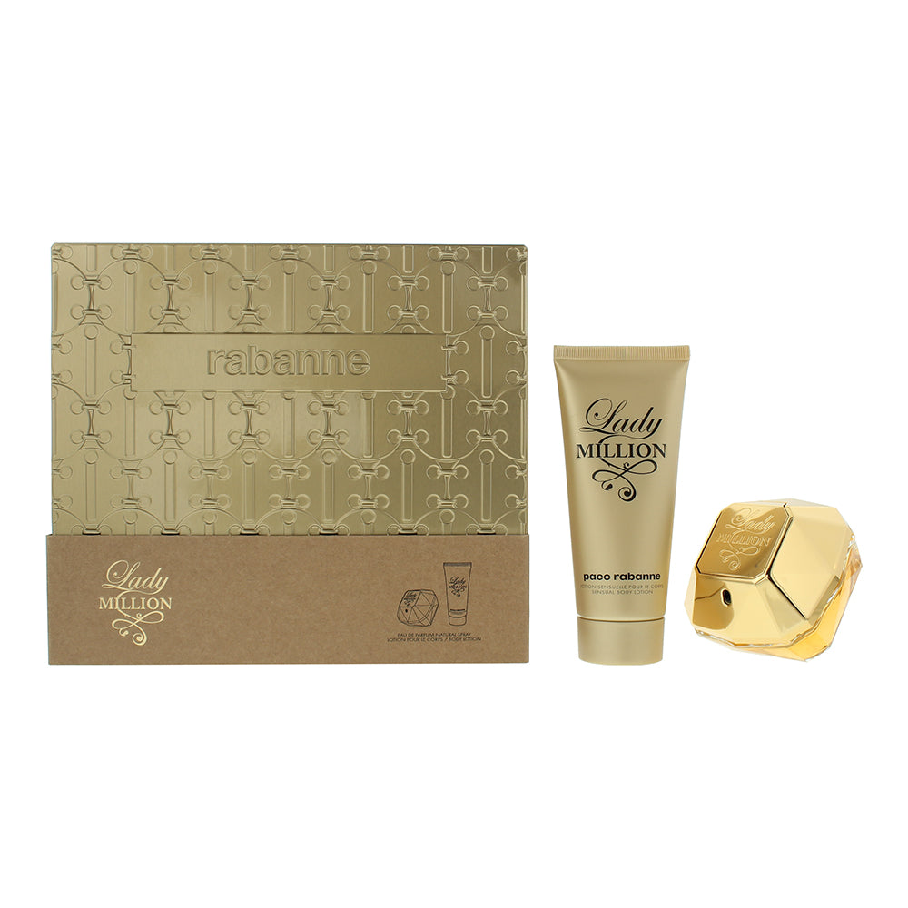 Paco Rabanne Lady Million 2 Piece Gift Set: Eau de Parfum 80ml - Body Lotion 100