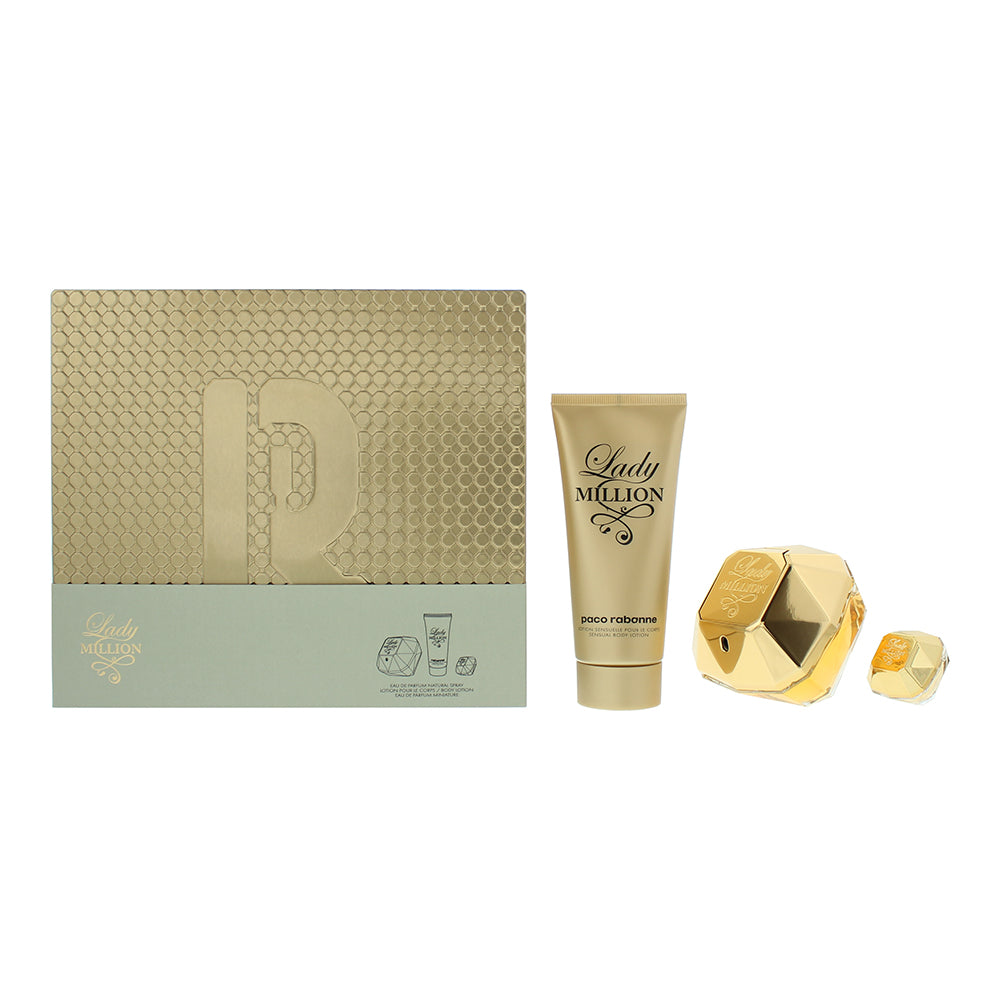 Paco Rabanne Lady Million 3 Piece Gift Set: Eau de Parfum 80ml - Body Lotion 100