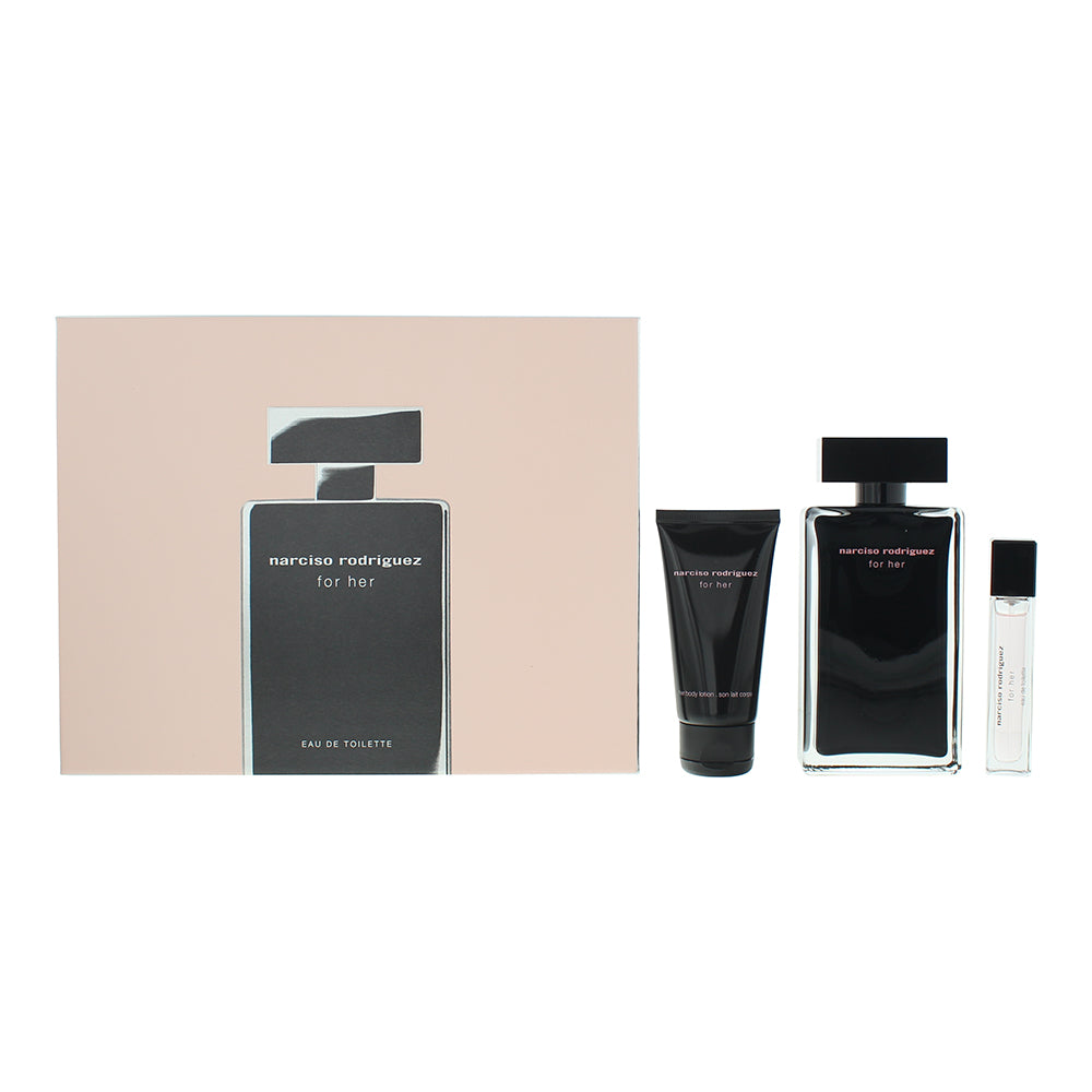 Narciso Rodriguez For Her 3 Piece Gift Set: Eau De Toilette 100ml - Body Lotion 