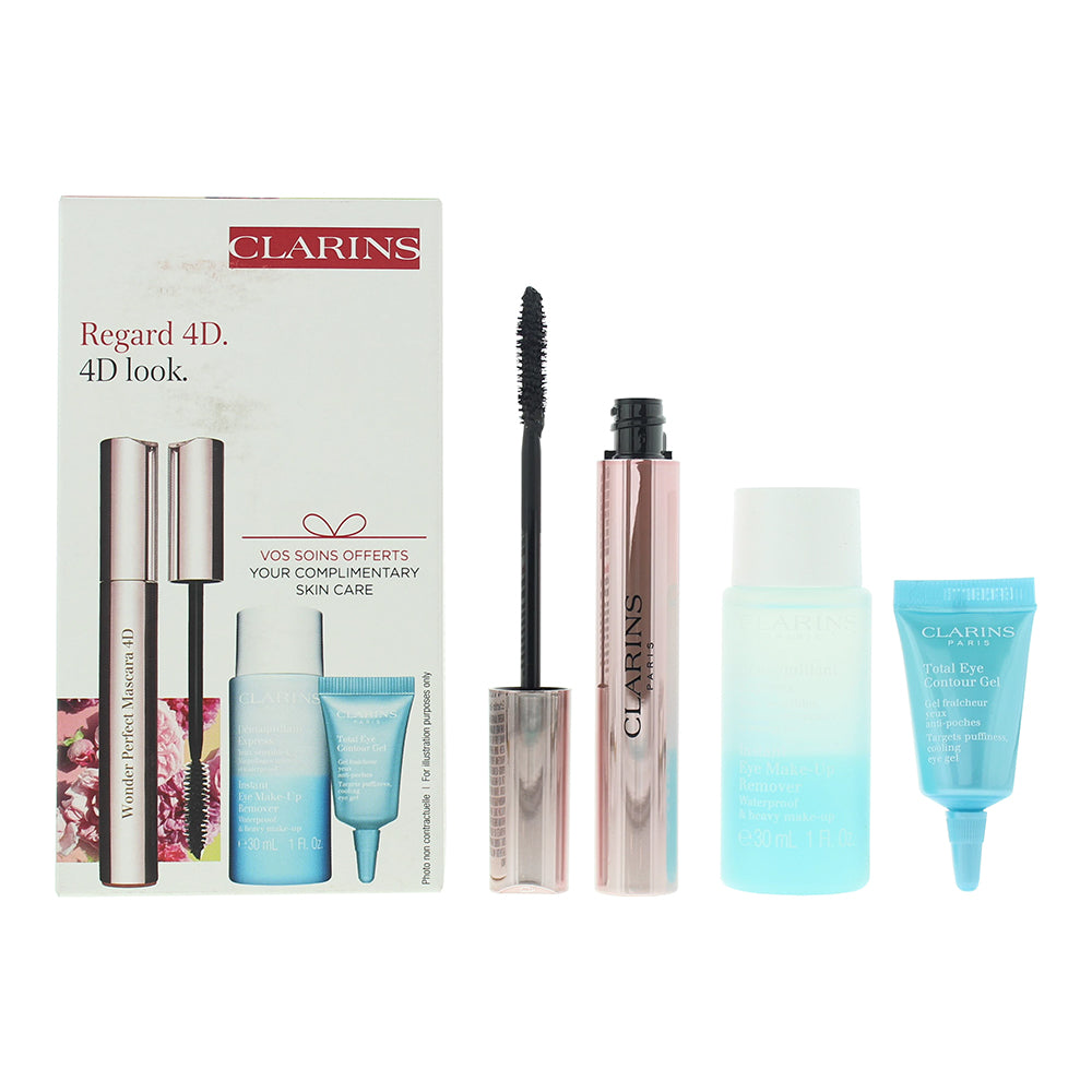 Clarins Wonder Perfect 3 Piece Gift Set: Mascara 4D 6g - Make-Up Remover 50ml -