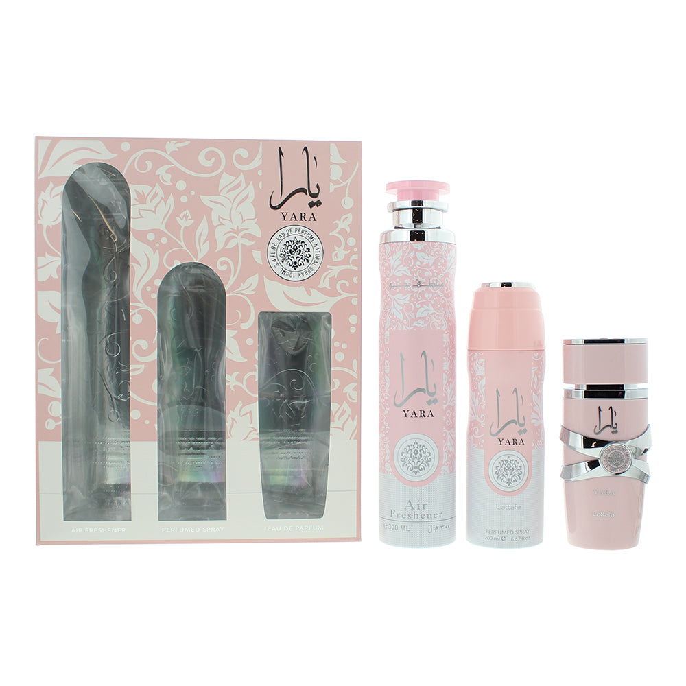 Lattafa Yara 3 Piece Gift Set: Eau de Parfum 100ml -  Air Freshner 300 ml- Perfu