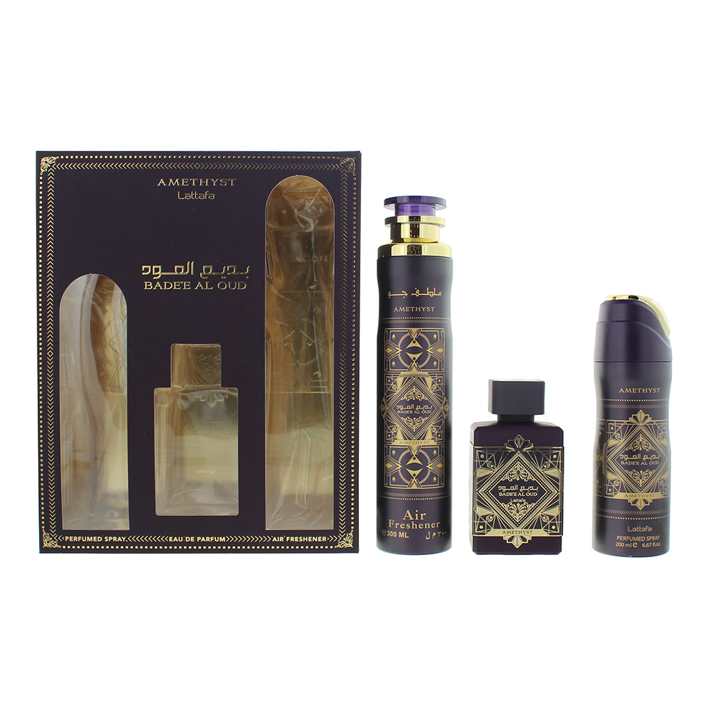 Lattafa Bade'e Al Oud Amethyst 3 Piece Gift Set: Eau de Parfum 100ml - Air Fresh