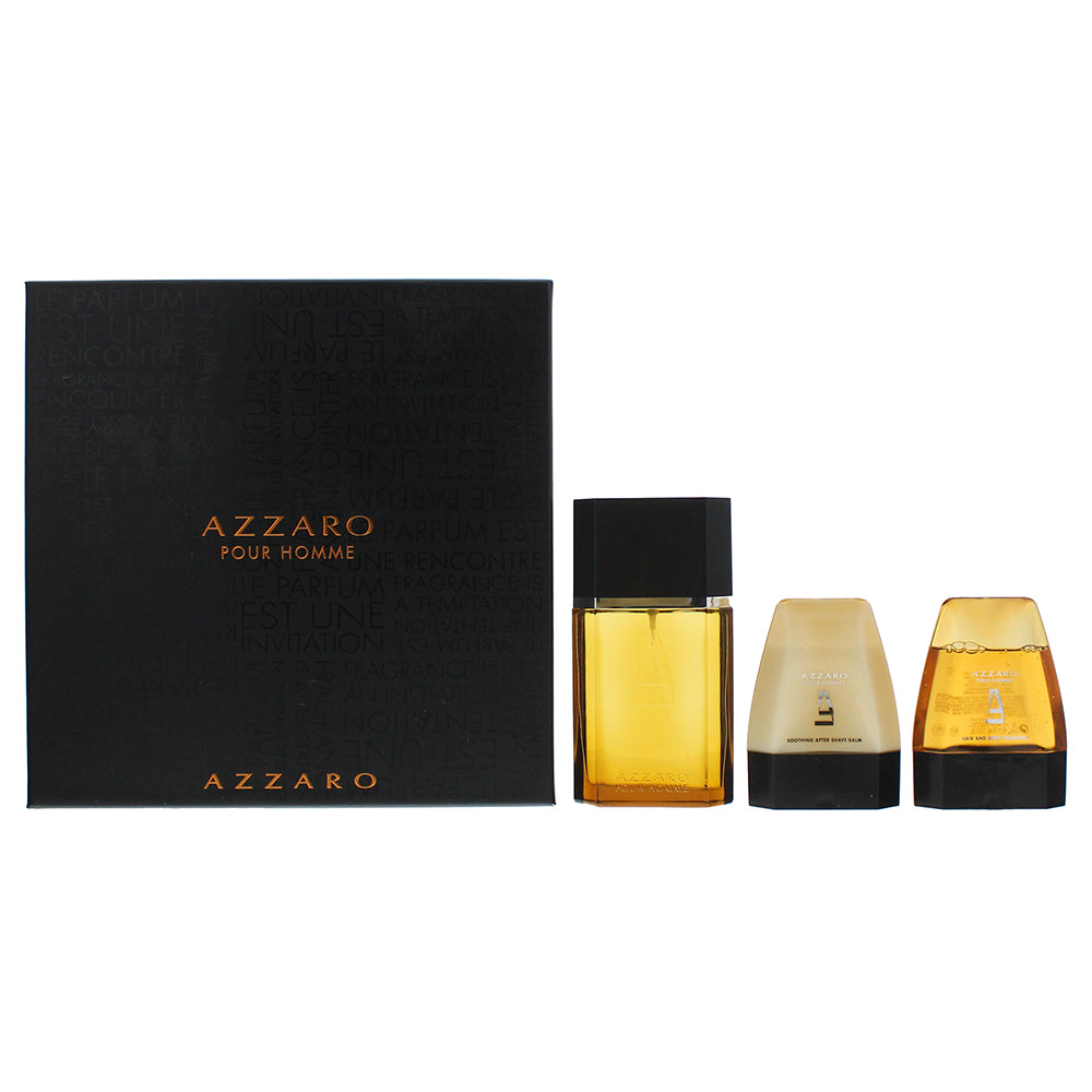 Azzaro Pour Homme Eau De Toilette 3 Piece Gift Set: Eau De Toilette 100ml - Hair And Body Shampoo 100ml - Aftershave Balm 100ml