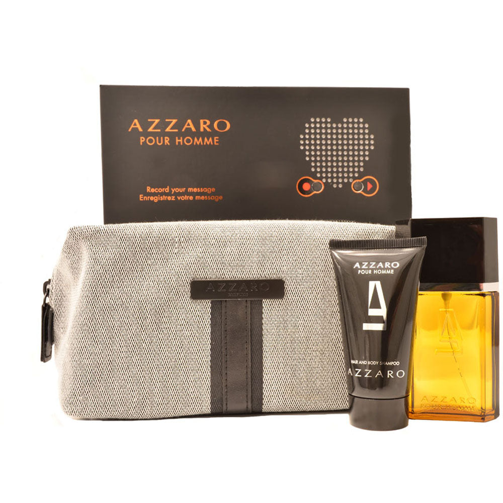 Azzaro Pour Homme Eau De Toilette 3 Piece Gift Set: Eau De Toilette 50ml - Hair And Body Shampoo 50ml - Bag