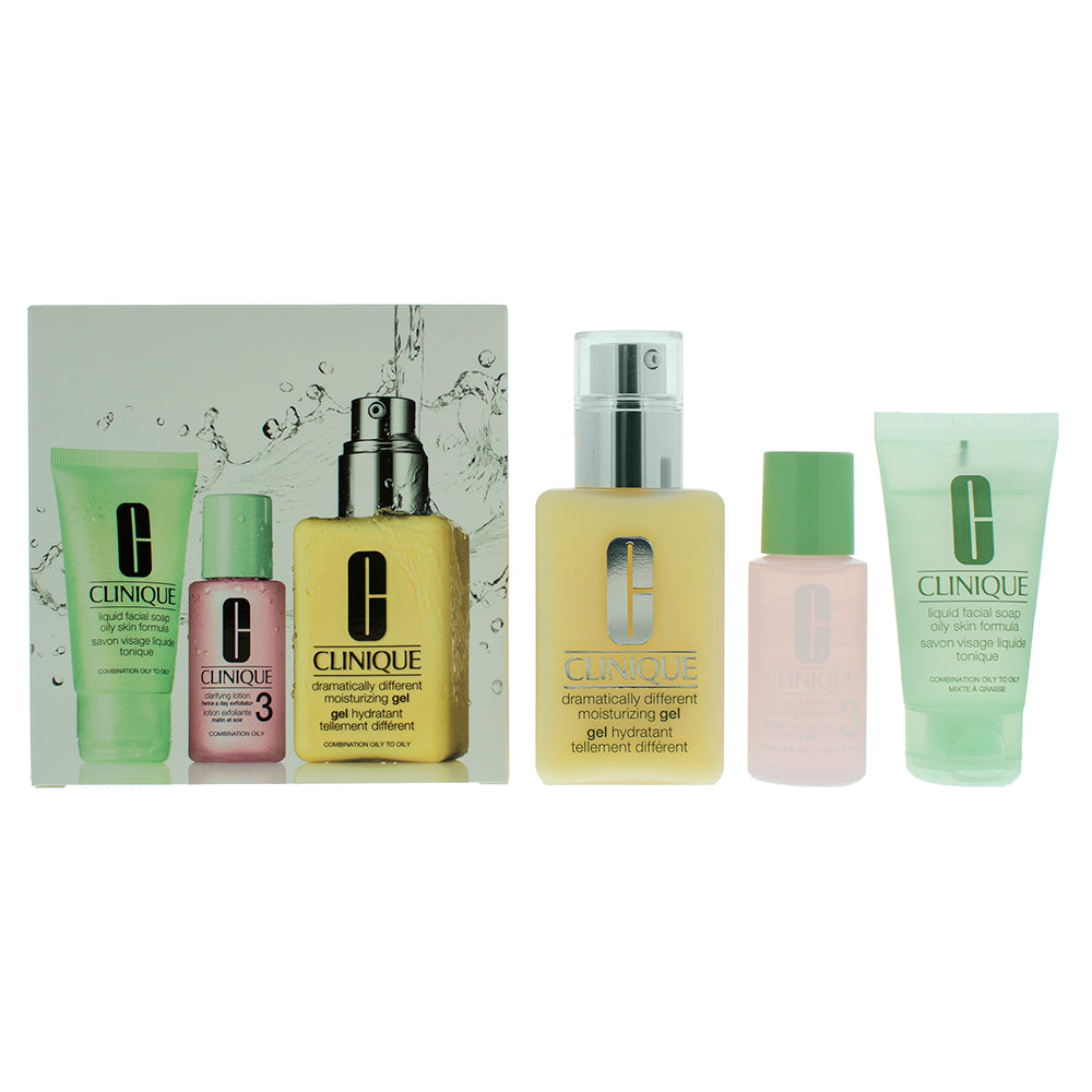 Clinique 3-Step Skin Care System Combination Oily Skin Skincare Set Gift Set : Facial Soap 30ml - Clarifying Lotion 3 30ml - Moisturizing Gel 125ml