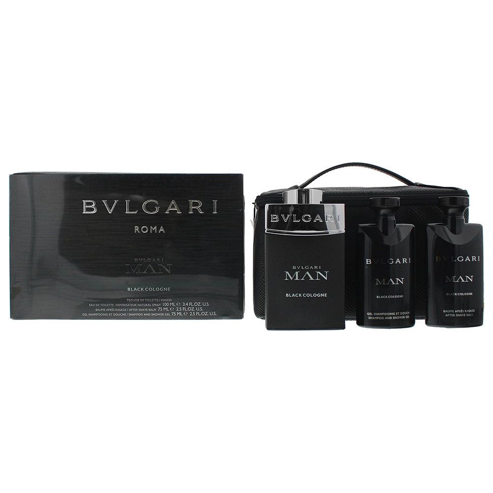 Bulgari Man Eau De Toilette 4 Piece Gift Set:  Eau De Toilette 100ml - Aftershave Balm 75ml - Shower Gel 75ml - Pouch