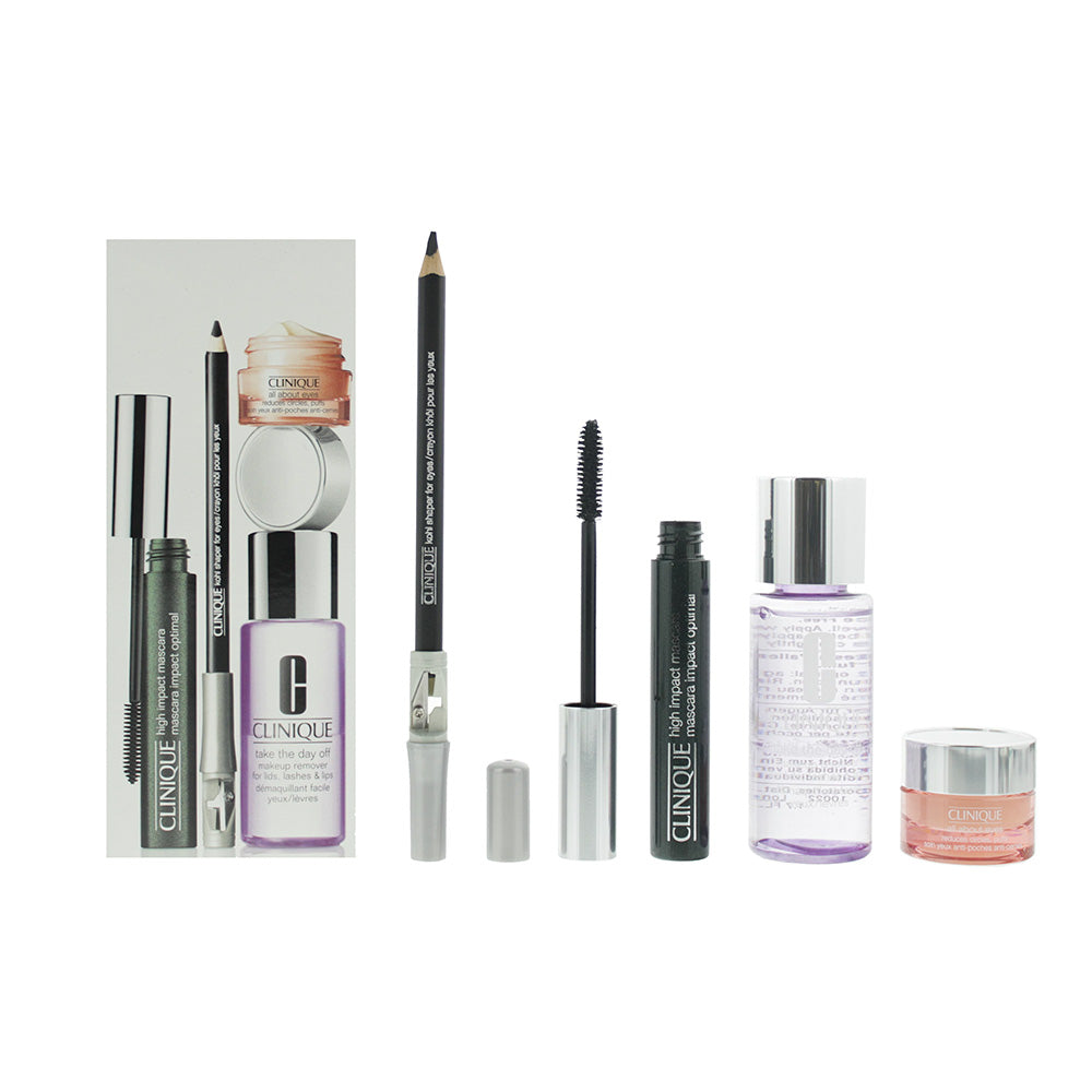 Clinique 4 Piece Gift Set: High Impact Mascara 7ml - Black Kohl Pencil 1.2g - Make-Up Remover 50ml - Eye Gel 7ml