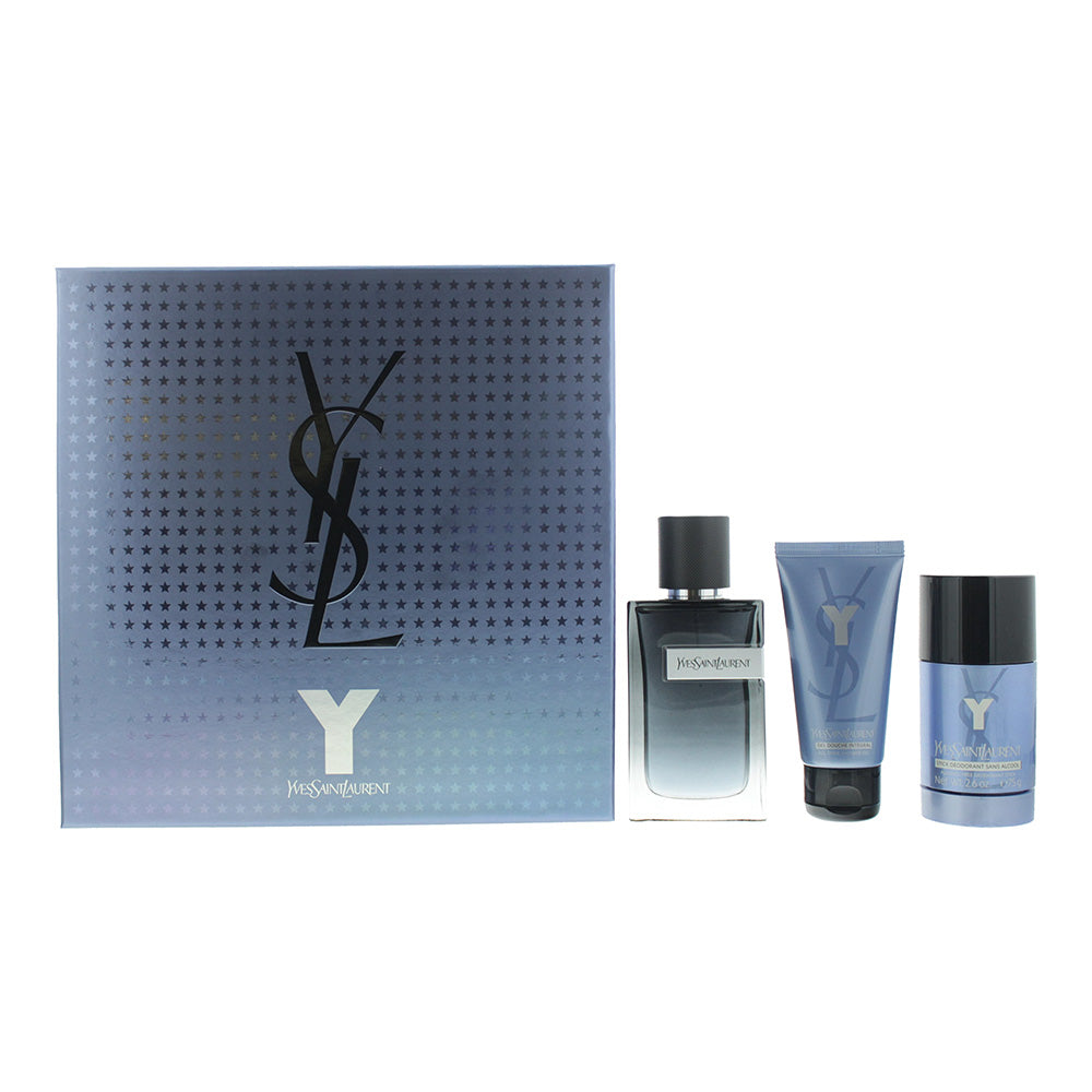 Yves Saint Laurent Y Eau De Parfum 3 Piece Gift Set: Eau De Parfum 100ml - Deodorant Stick 75g - Shower Gel 50ml