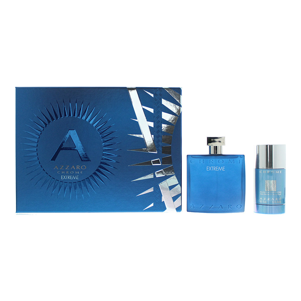 Azzaro Chrome Extreme 2 Piece Gift Set;  Eau De Parfum 100ml - Deodorant Stick 75g