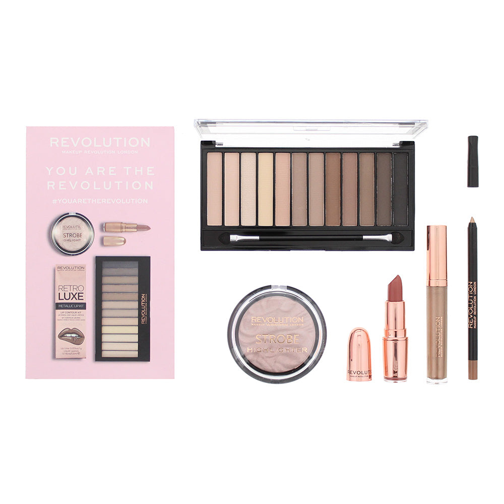 Revolution You Are The Revolution 5 Piece Gift Set: Strobe Moon Glow Lights Highlighter 7.5g - Lip Liner 1g - Metallic Liquid Lipstick 5.5ml - Chauffe