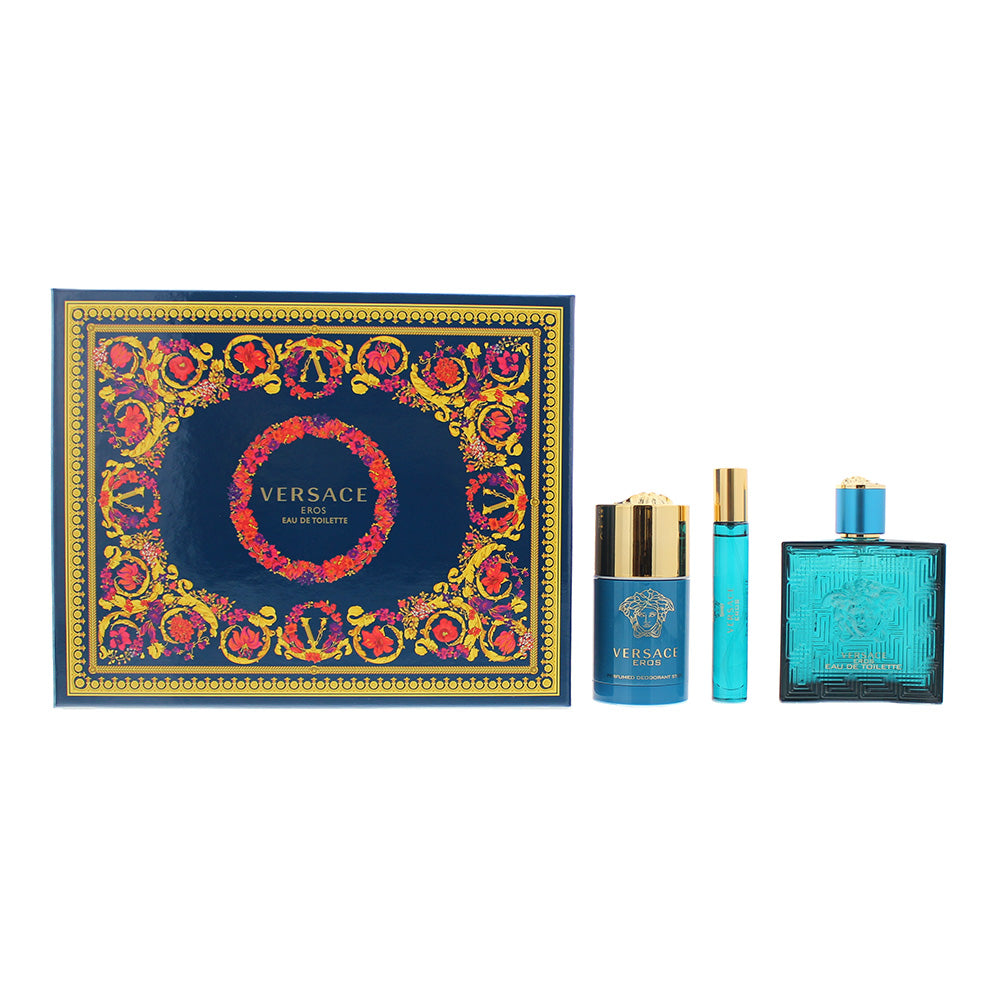 Versace Eros 3 Piece Gift Set: Eau De Toilette 100ml - Deodorant Stick 75ml - Eau De Toilette 10ml