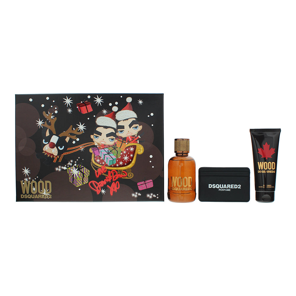 Dsquared2 Wood 3 Piece Gift Set: Eau De Toilette 100ml - Shower Gel 100ml - Pouc